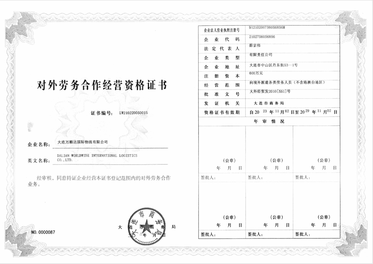 對外勞務(wù)合資經(jīng)營資格證書